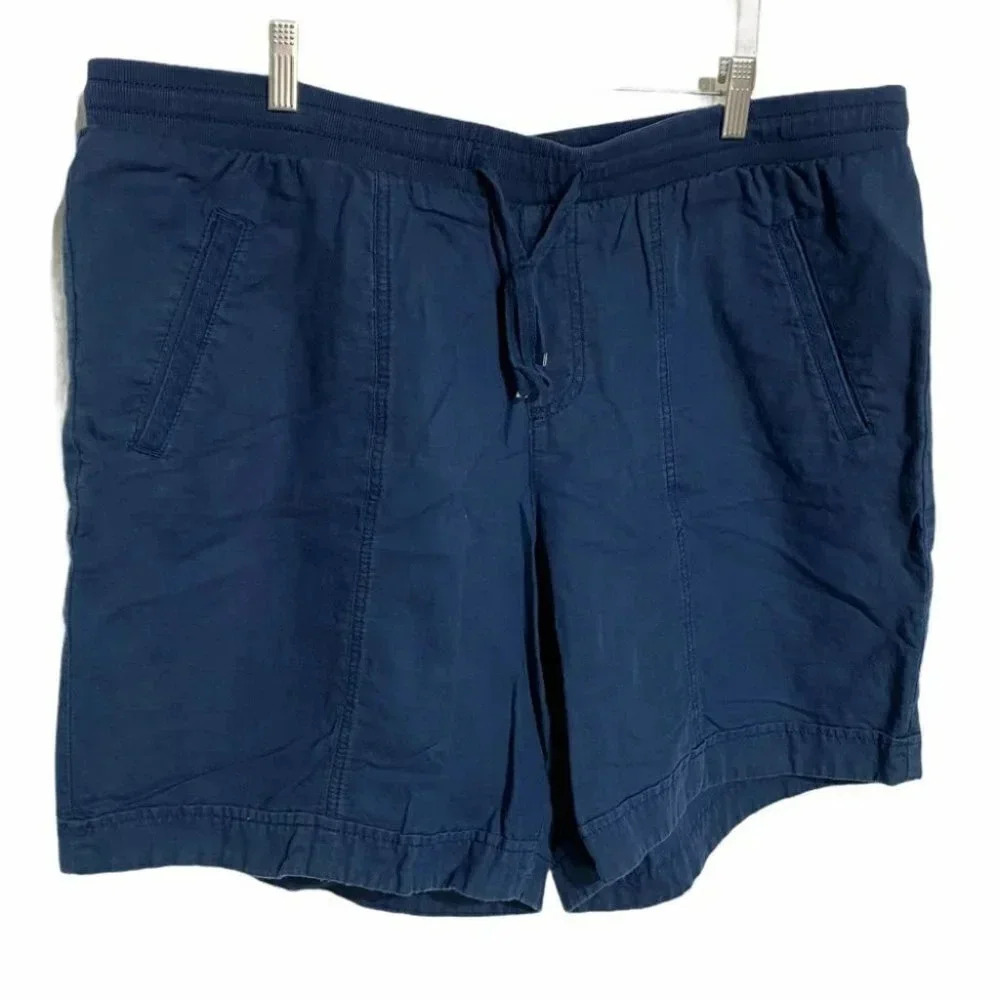 Cynthia Rowley Shorts 18W Blue Linen Cotton Elastic Waist Drawstring Casual